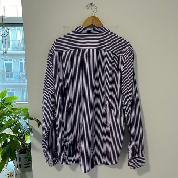 Lacoste Men's Purple & White Stripe Button Up Top Size 45 - Picture 8 of 8